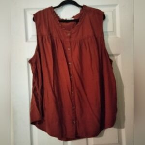 Sonoma, Button Front Sleeveless Linen Blouse, 5X, Rust
